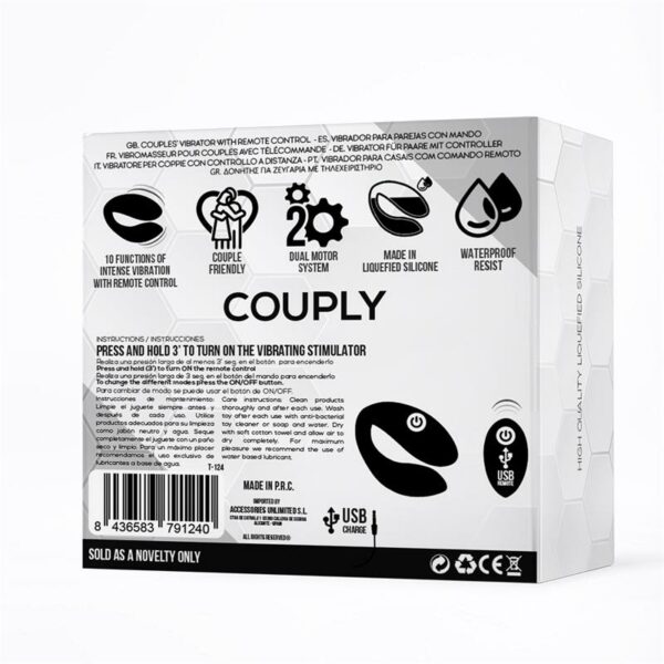 Couply Juguete para Parejas con Control Remoto USB Unibody Silicona Líquida