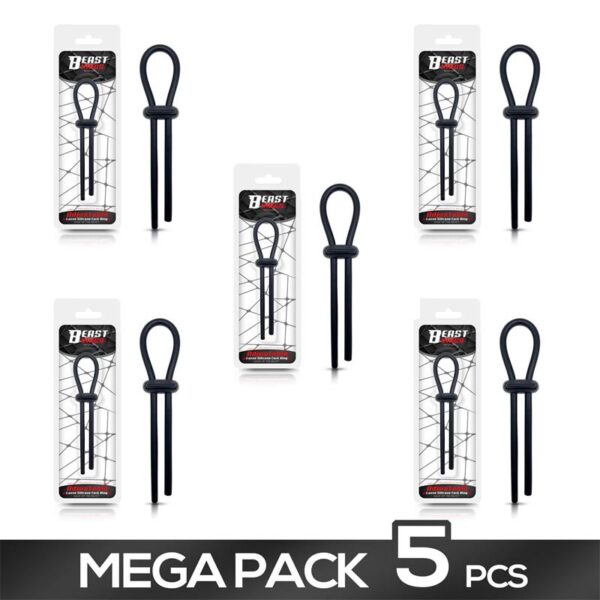 Pack 4 + 1 Anillo para el Pene de Lazo Ajustable Silicona Sólida Negro