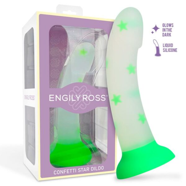 Dildo que Brilla en la Oscuridad Confetti Star Silicona Líquida 17 cm