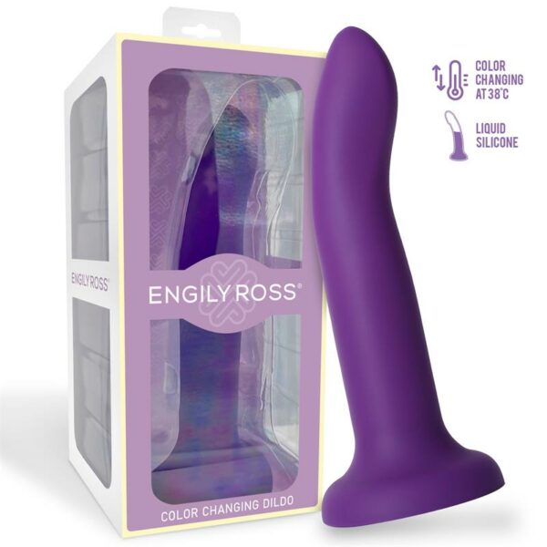 Dildo que Cambia de Color Púpura a Rosa Talla L Silicona Líquida 21 cm