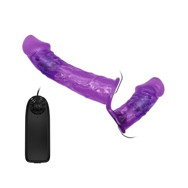 Arnés con Dildo Doble y Vibración Púrpura