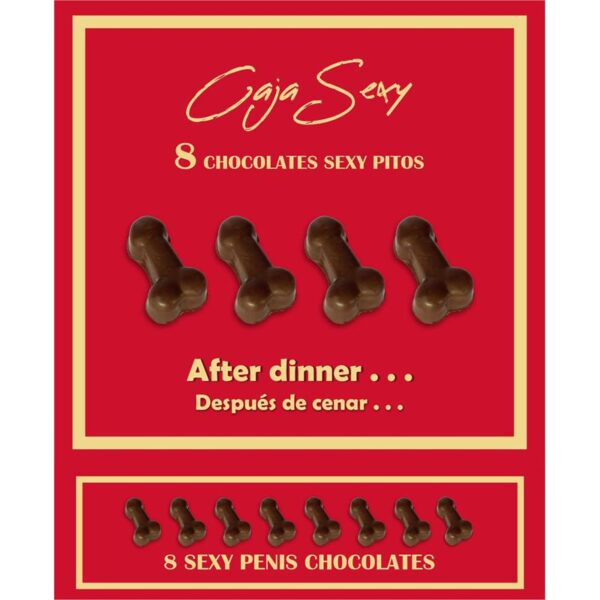 Caja Roja Sexy Forma de Pene Chocolate Negro 8 unidades