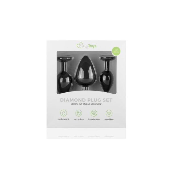 Set 3 Plug Anal con Cristal Silicona Negro