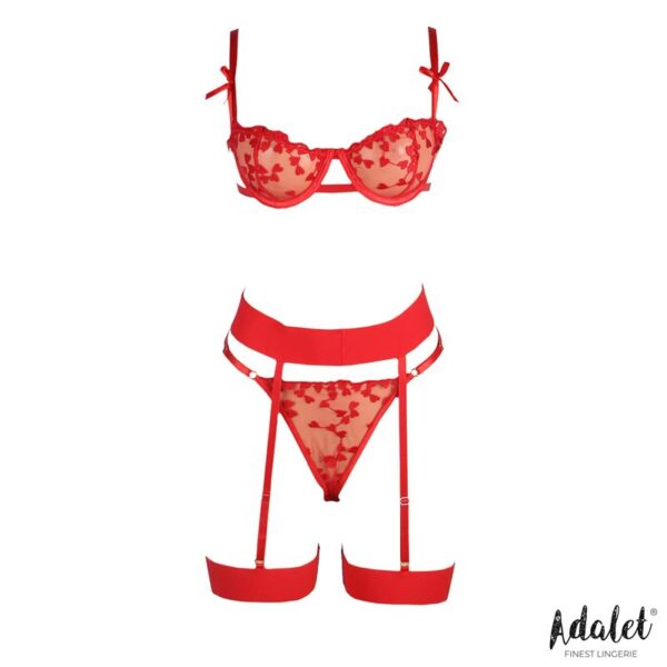 Zoey Set Sujetador, Tanga y Liguero con Corazones Rojo