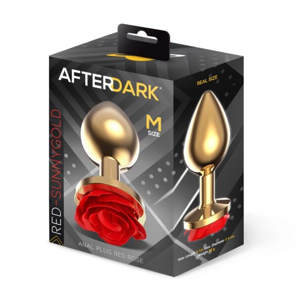 Plug Anal de Metal Dorado con Rosa Roja en la Base Talla M - Imagen 3