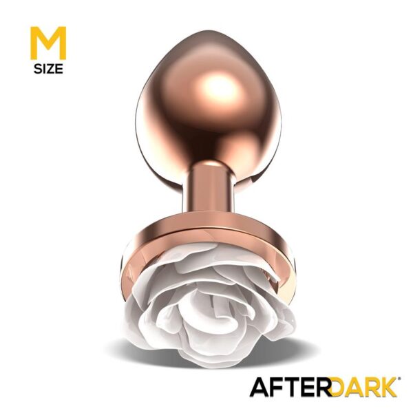 Plug Anal de Metal Oro Rosa con Rosa Blanca en la Base Talla M - Imagen 3