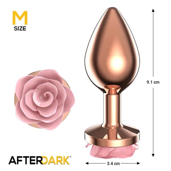 Plug Anal de Metal Oro Rosa con Rosa Rosa en la Base Talla M - Imagen 3