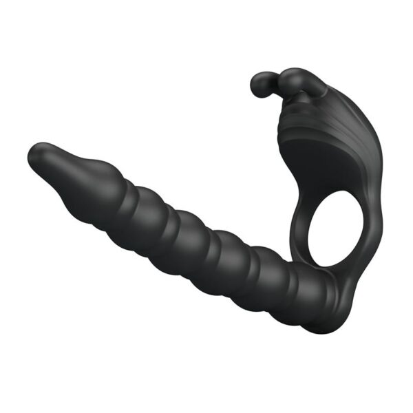 Blackney Anillo Vibrador con Plug Silicona Negro - Imagen 5