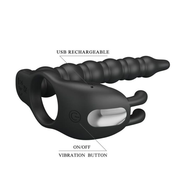 Blackney Anillo Vibrador con Plug Silicona Negro - Imagen 7
