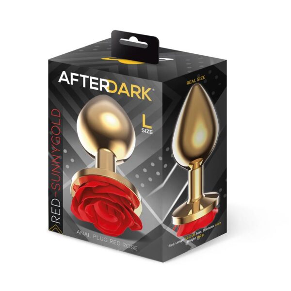 Plug Anal de Metal Dorado con Rosa Roja en la Base Talla L - Imagen 3